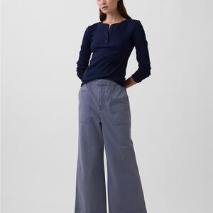 Gap High Rise Easy Wide-Leg Khakis Size Medium Blue Stripe